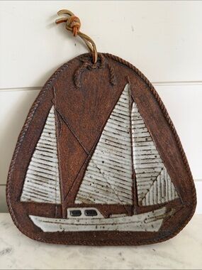 Victoria Littlejohn Ceramic Pottery Sailboat Wall Plaque